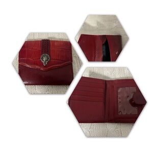 Brighton Women’ Red Croc Leather Flap Square Bifold Wallet Credit Card Cash Coin